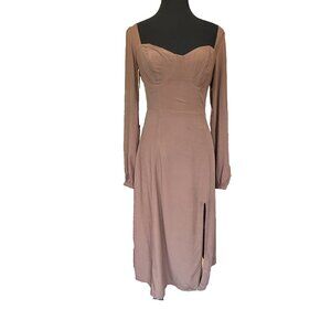 NWT Backyard Roses Maxi Dress XS Long Sleeve Solid Color Slit Sweetheart Neck